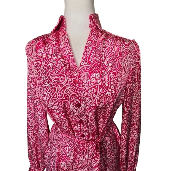Vintage 70s Schrader Sport Petite Pink Shirt Dress, Paisley Midi Dress Sz 6 - Picture 4 of 8